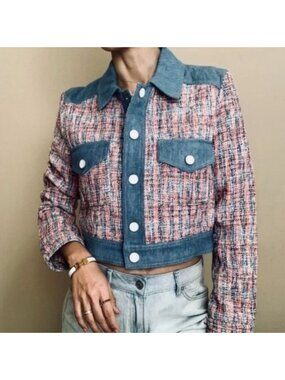 House of Harlow Denim Tweed Jacket Size S Blue Red